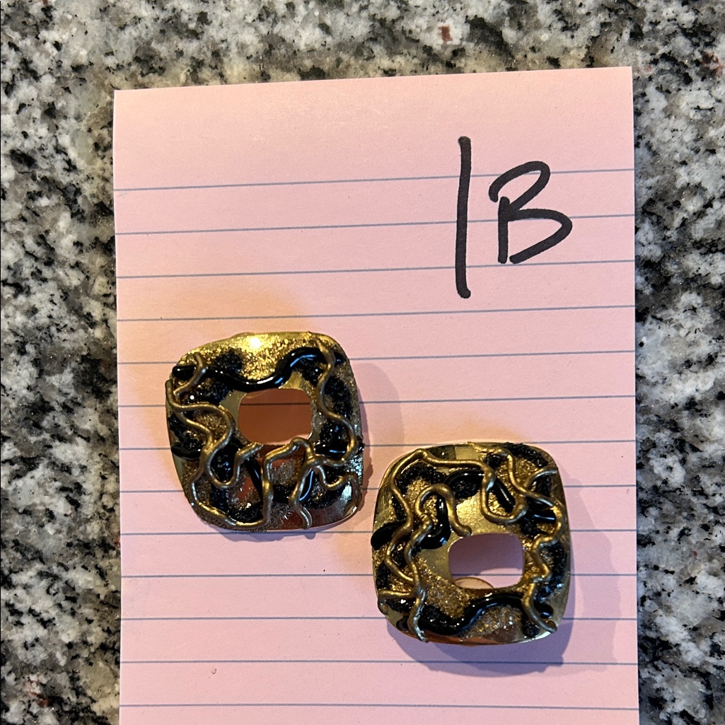 Gold And Black Square Earrings